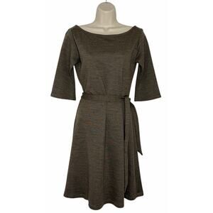 SA VA Philadelphia Brown Wool Half Sleeve Belted Flared VTG Dress Size M